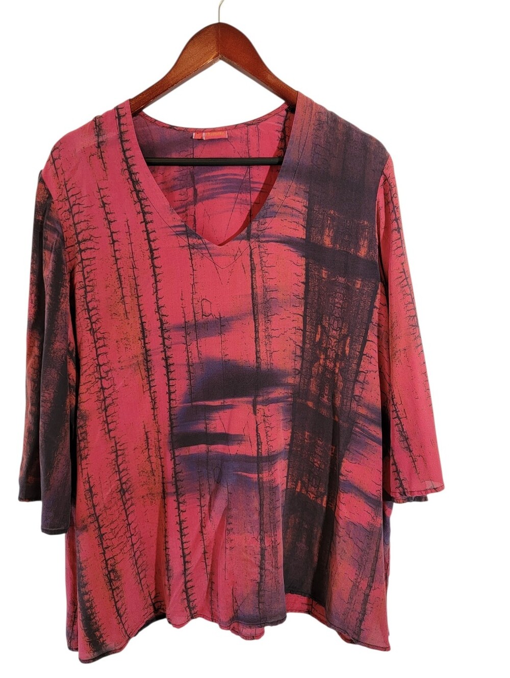 VTG Tianello By Steve Barazza Red Black 100% Silk Abstract Blouse XL Old Money